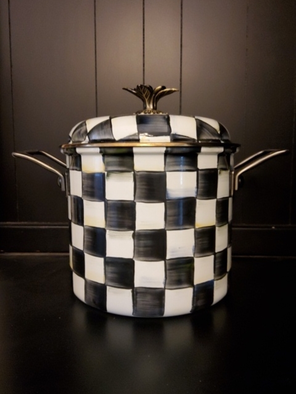 MacKenzie-Childs Black & White Courtly Check 7 Qt Stockpot